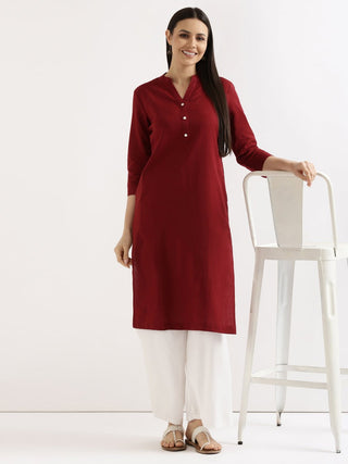 Maroon Airy Linen Long Kurta