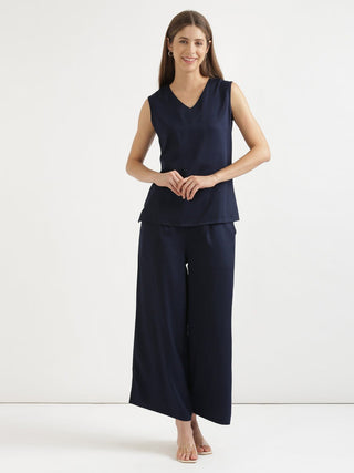 Navy Blue V-Neck Sleeveless Top