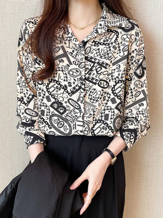 Allover Print Button Front Shirt, Casual Long Sleeve