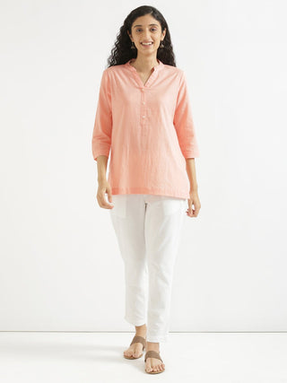 Peach Airy Linen Short Kurta