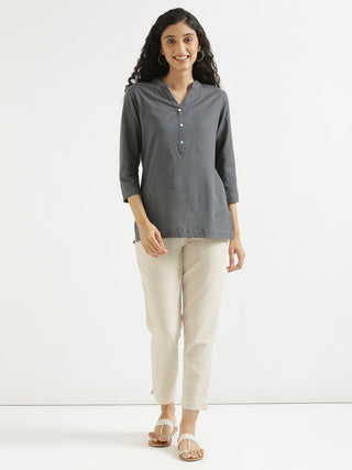 Slate Grey Airy Linen Short Kurta