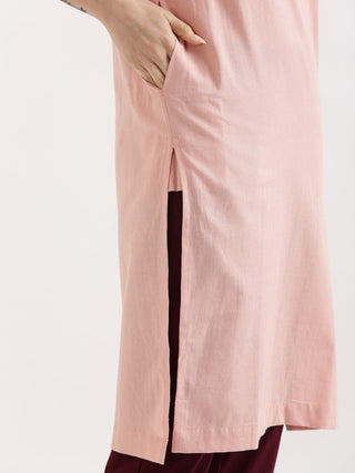 Salmon Pink Airy Linen Long Kurta