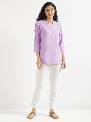 Lilac Airy Linen Short Kurta