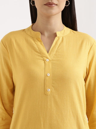 Yellow Airy Linen Long Kurta