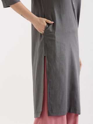 Slate Grey Airy Linen Long Kurta