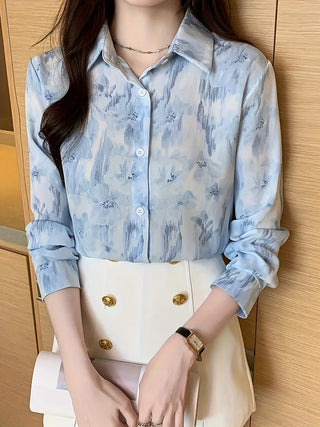 Floral Print Button Front Shirt, Casual Long Sleeve