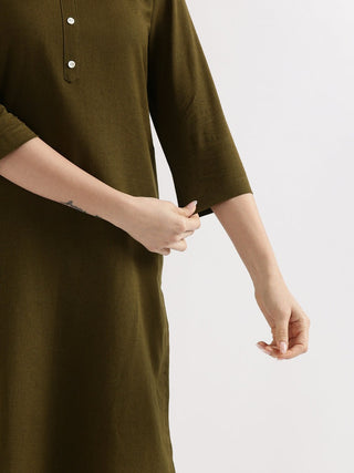 Olive Green Airy Linen Long Kurta