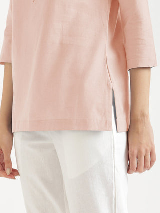 Salmon Pink Airy Linen Short Kurta