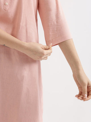 Salmon Pink Airy Linen Long Kurta