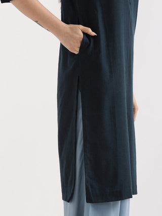 Navy Blue Airy Linen Long Kurta