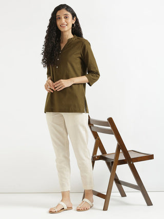 Olive Green Airy Linen Short Kurta