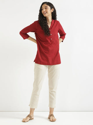 Maroon Airy Linen Short Kurta