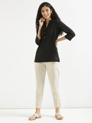 Black Airy Linen Short Kurta