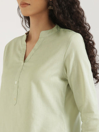 Mint Green Airy Linen Short Kurta