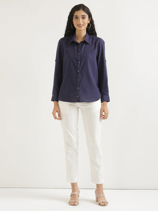 Navy Blue Airy-Linen Shirt