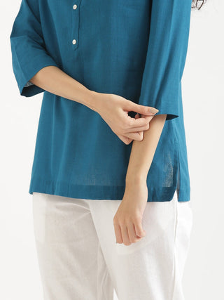 Turquoise Airy Linen Short Kurta