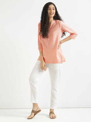 Peach Airy Linen Short Kurta