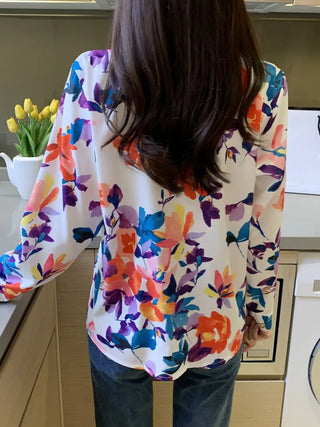 Floral Print Button Front Shirt, Casual Lapel Long Sleeve