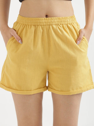 Yellow Airy-Linen Shorts