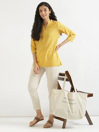 Yellow Airy Linen Short Kurta