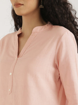 Salmon Pink Airy Linen Short Kurta