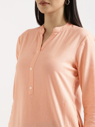 Peach Airy Linen Long Kurta