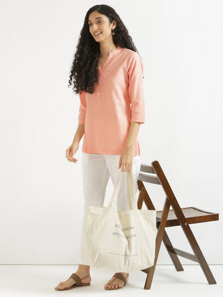 Peach Airy Linen Short Kurta