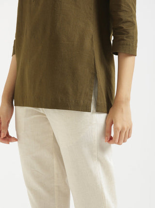 Olive Green Airy Linen Short Kurta