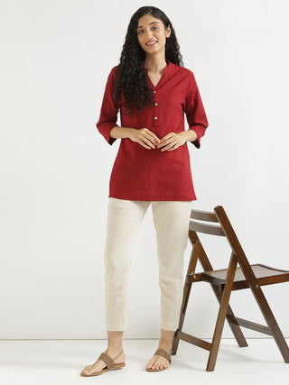 Maroon Airy Linen Short Kurta