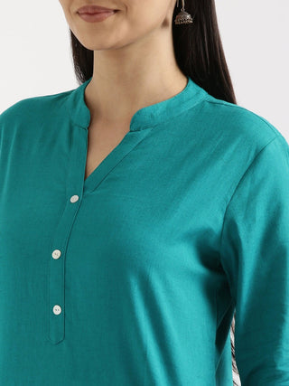 Teal Airy Linen Long Kurta