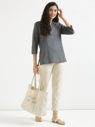 Slate Grey Airy Linen Short Kurta