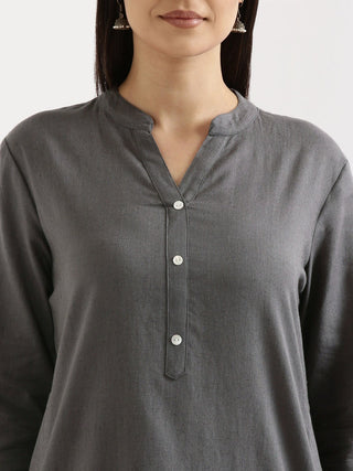 Slate Grey Airy Linen Long Kurta