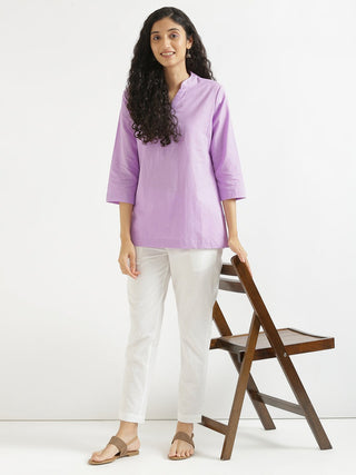 Lilac Airy Linen Short Kurta