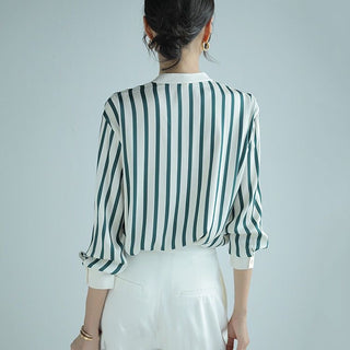 Emerald Stripe Mandarin Collar Shirt