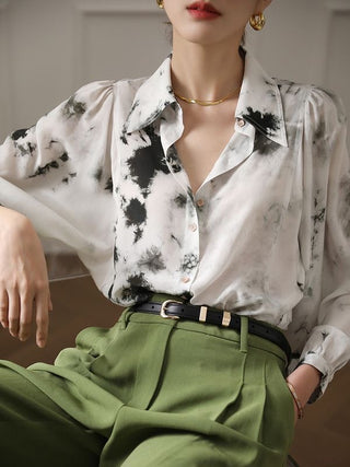 Monochrome Marble Print Satin Shirt