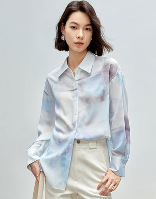 Cloud Mist Print Shirt – Sky Blue Fade