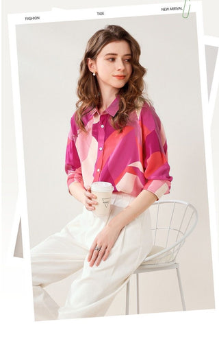 Bold Pink Abstract Print Shirt for Women