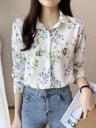 Floral Print Button Down Shirt, Casual Long Sleeve