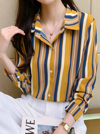 Striped Button Front Shirt, Casual Long Sleeve