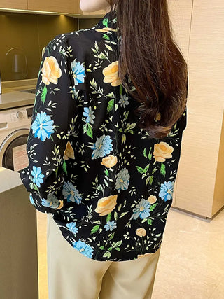 Floral Print Button Front Shirt, Casual Long Sleeve