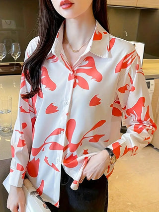 Floral Print Button Front Shirt, Casual Long Sleeve