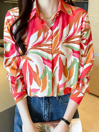 Allover Print Button Front Shirt, Casual Long Sleeve