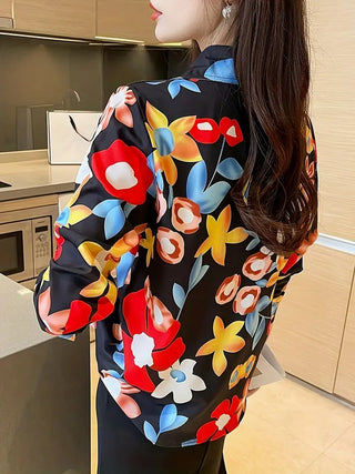 Floral Print Button Front Shirt, Casual Long Sleeve