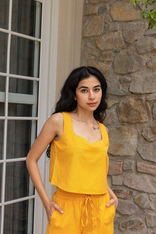 Yellow Crop Top & Pants Set