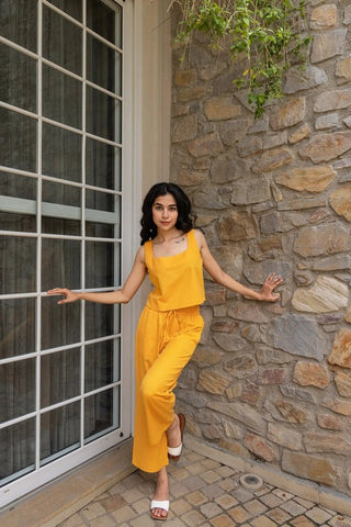 Yellow Crop Top & Pants Set