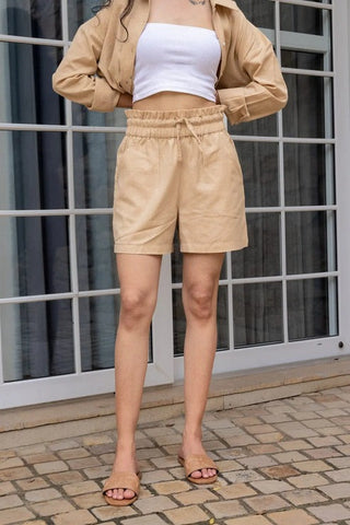 Khaki Bigsized Cotton Shirt & Shorts Set