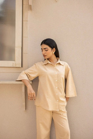 Khaki Bell Sleeves Shirt & Pants Set