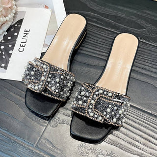 Luxury Pearl-Embellished Slide Sandals