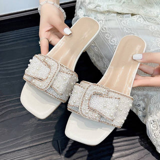 Luxury Pearl-Embellished Slide Sandals