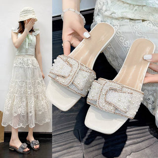 Luxury Pearl-Embellished Slide Sandals
